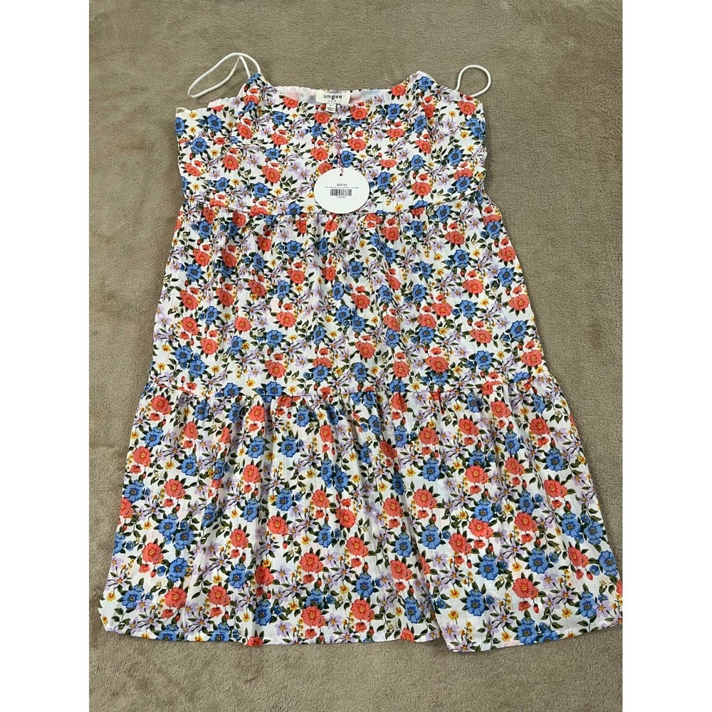 Umgee Tiered Spaghetti Strap Mini Dress Floral AOP Print Women Size Large NEW